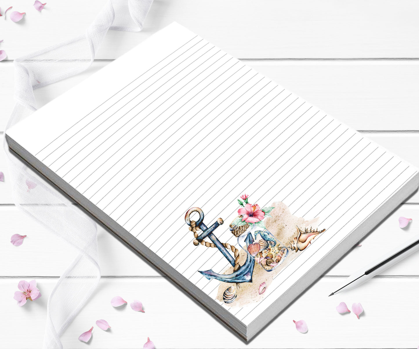 Fun Beach theme floral and seashells stationery set personalized beach letter writing set comes with large notepad and envelopes