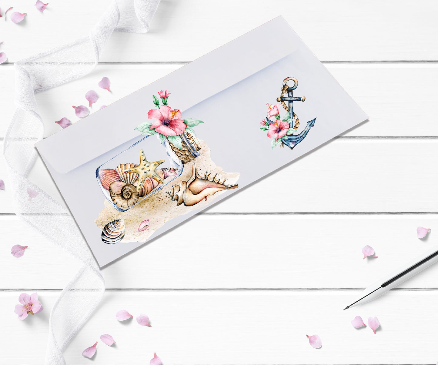 Fun Beach theme floral and seashells stationery set personalized beach letter writing set comes with large notepad and envelopes