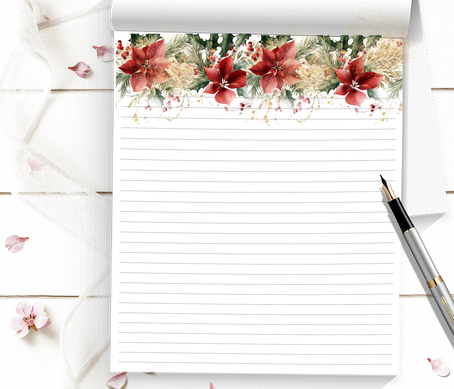 Poinsettia holiday notepad Christmas stationery smooth letter writing paper