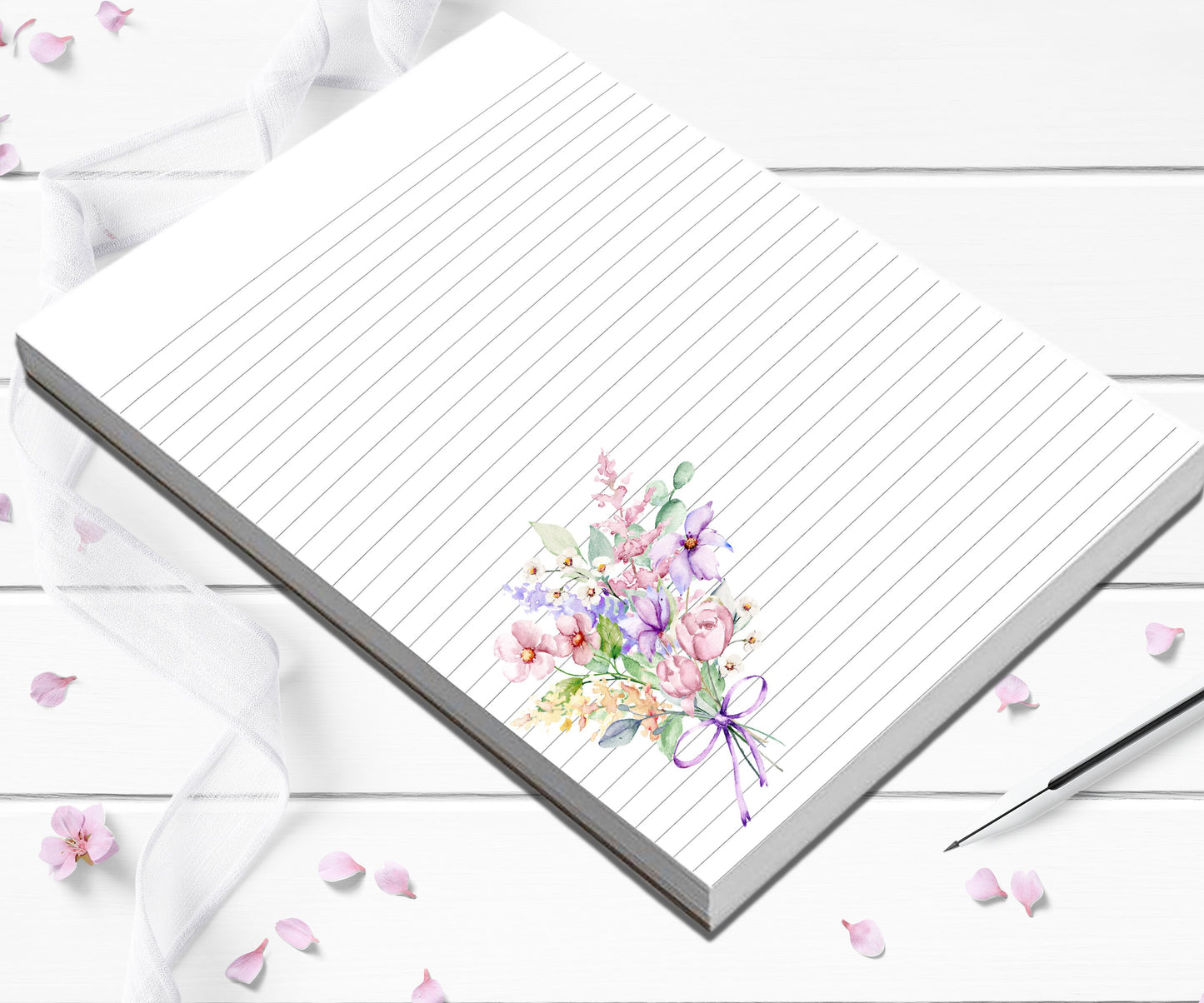 Personalized Cute stationery floral memo pad comes with easy seal envelopes