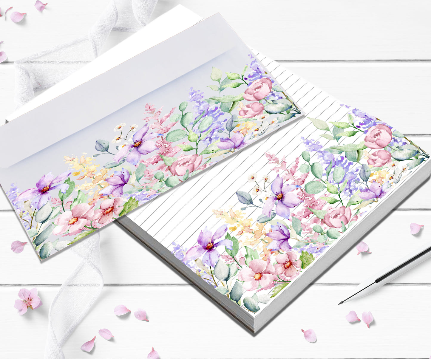 Pretty Floral Notepad set stationery writing paper gift set nice paper gift