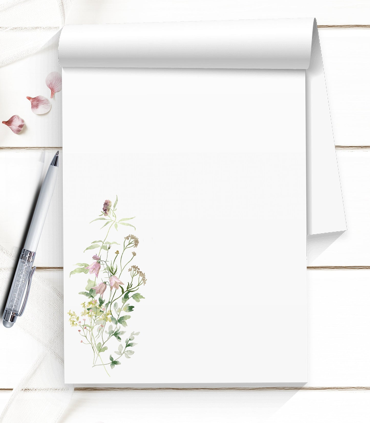 Pretty Notepad with simple spring wildflowers pick from Large notepad, Small notepad or Mini notepad birthday gift