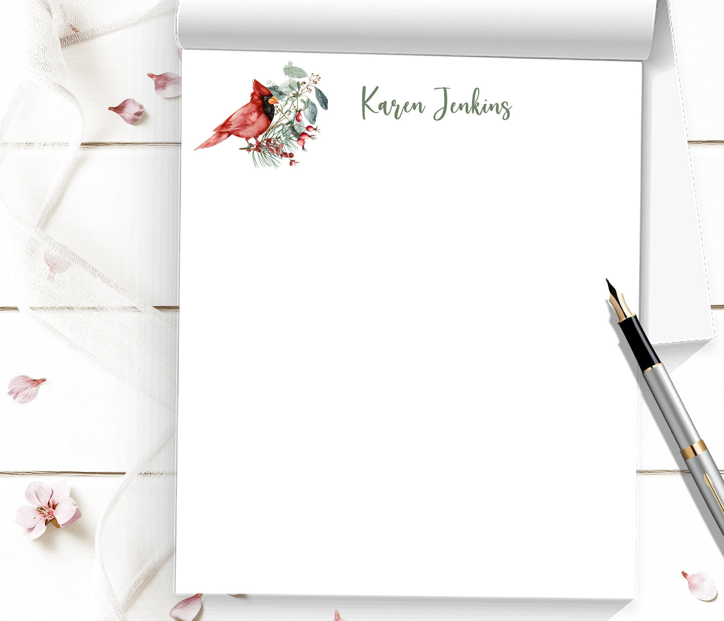 Pretty Personalized winter notepad holiday writing paper makes a pretty stationery set by adding 2 or more different sizes