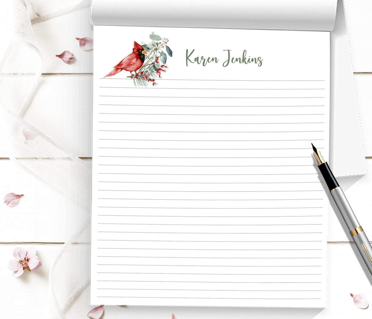 Pretty Personalized winter notepad holiday writing paper makes a pretty stationery set by adding 2 or more different sizes