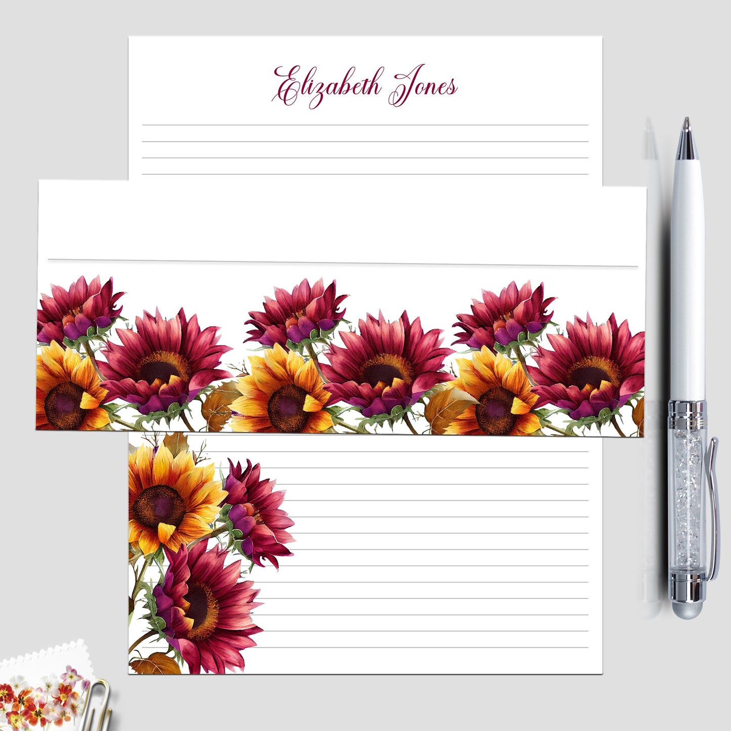 Sunflower gifts fall floral notepads sunflower gift for her custom notepad writing paper for penpals or personalized birthday gift for mom