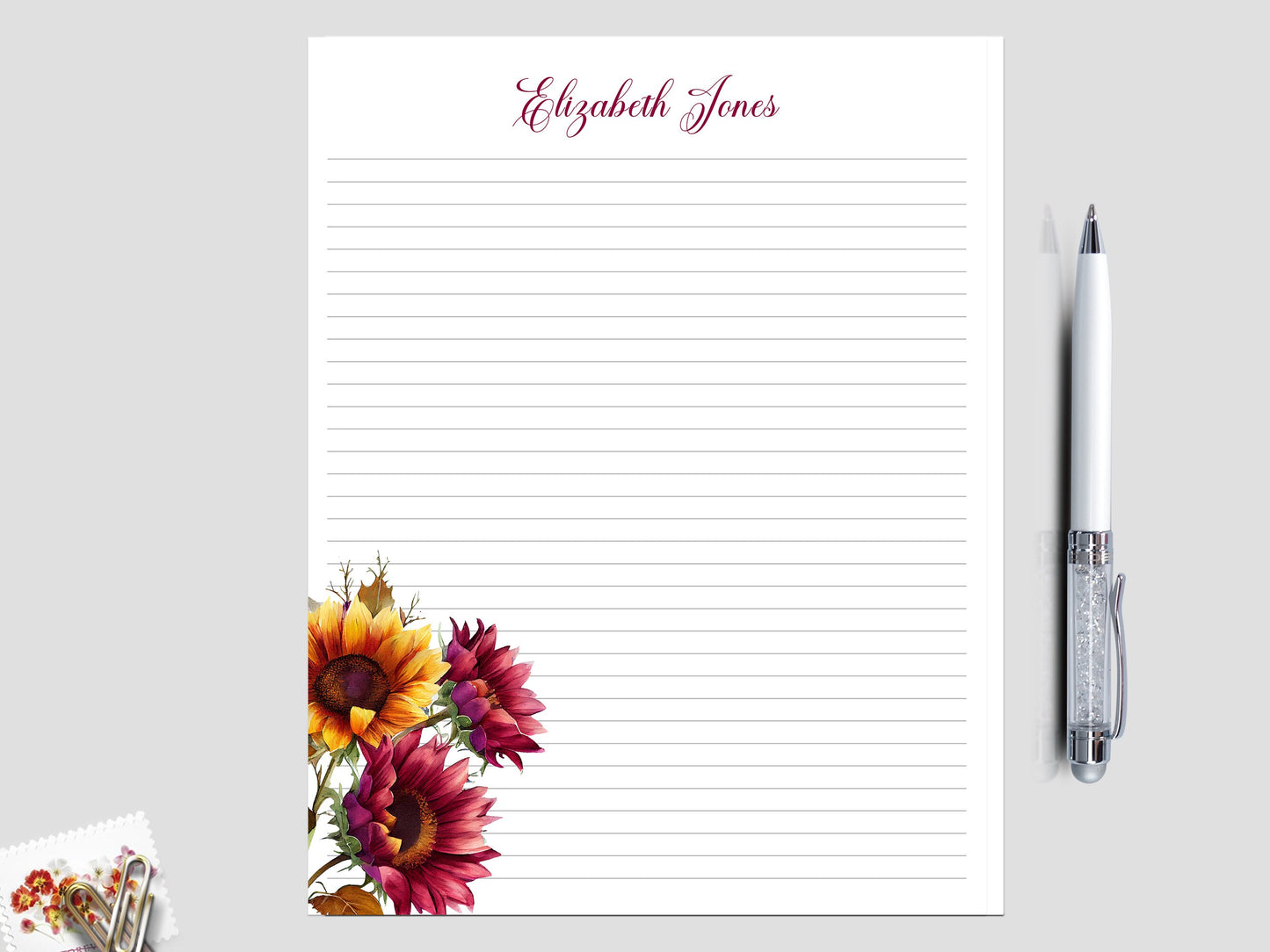 Sunflower gifts fall floral notepads sunflower gift for her custom notepad writing paper for penpals or personalized birthday gift for mom