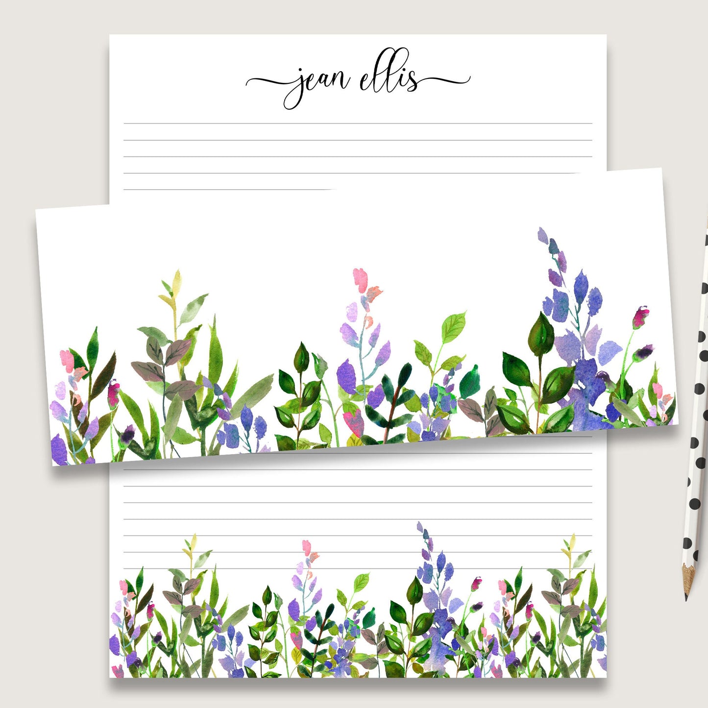 Greenery notepad personalized stationery set with large notepad and envelopes gift for mom