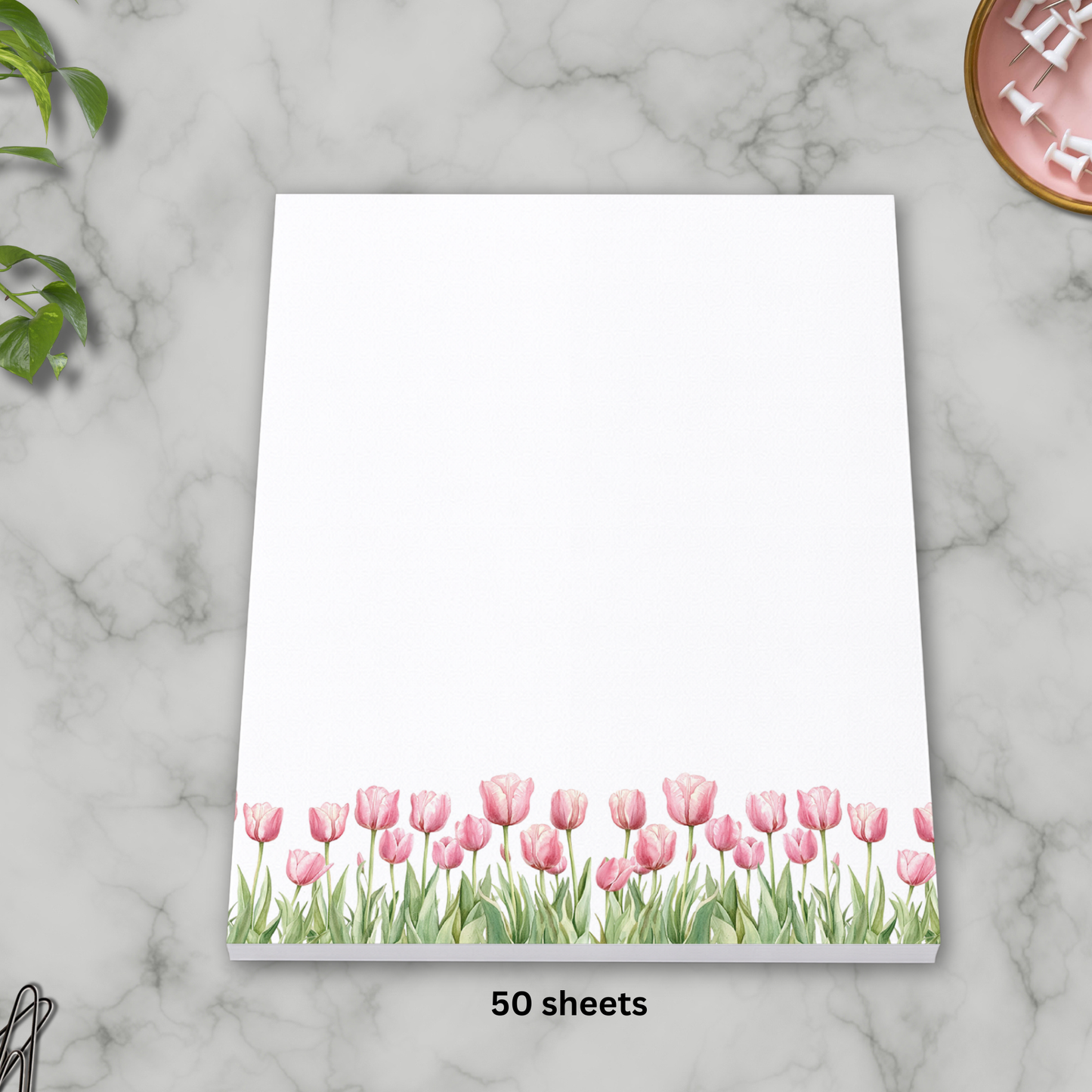 Cute tulip personalized notepad and envelope set | 60 sheets | spring stationery