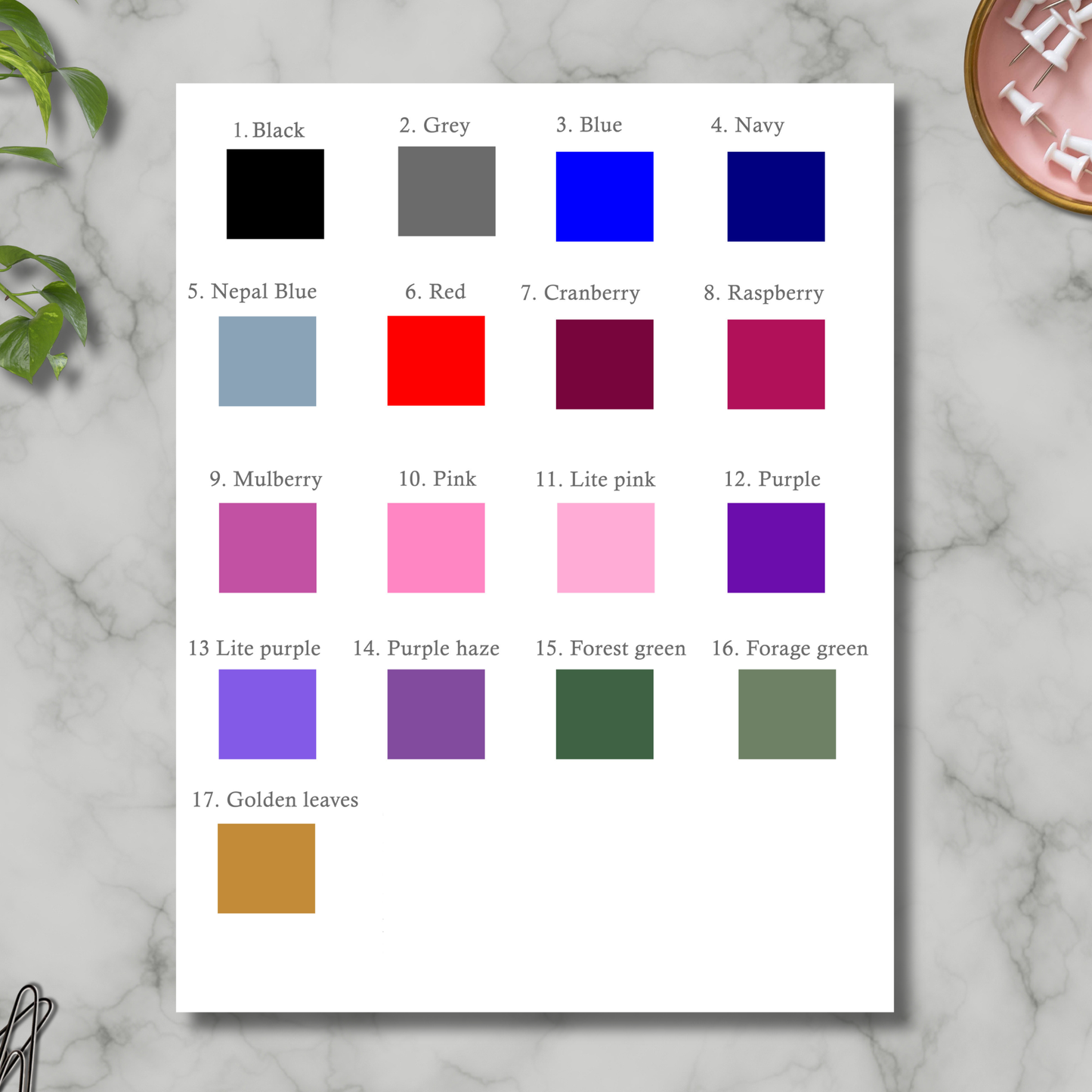Personalized notepad set color chart 