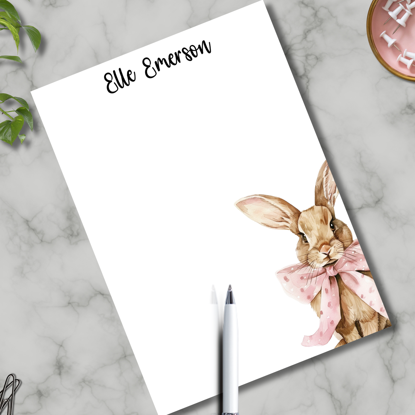 floral spring bunny writing pad personalized notepad with name and watercolor rabbit