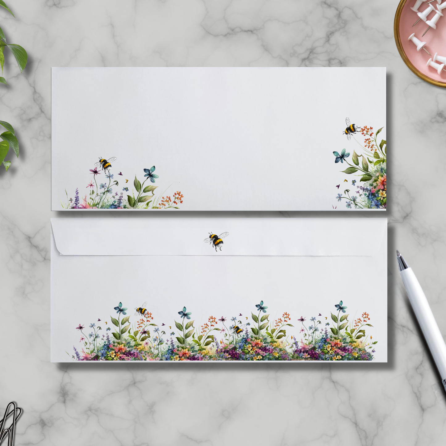 Wildflowers and bee envelopes set of 25 #10 envelopes 