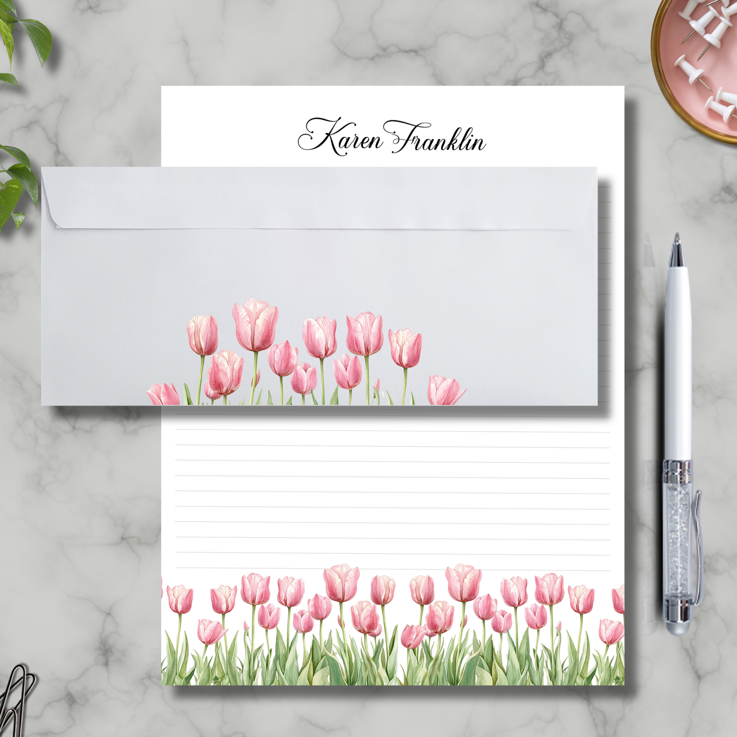 Pretty personal notepad set | 60 sheets with matching envelopes | stationery gift set