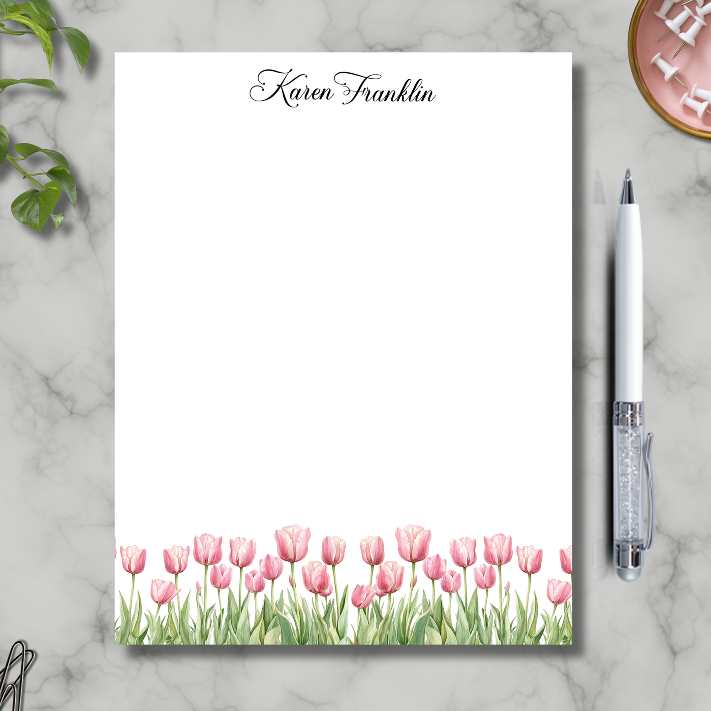 Personalized stationery |gift for Mom | spring tulip notepad
