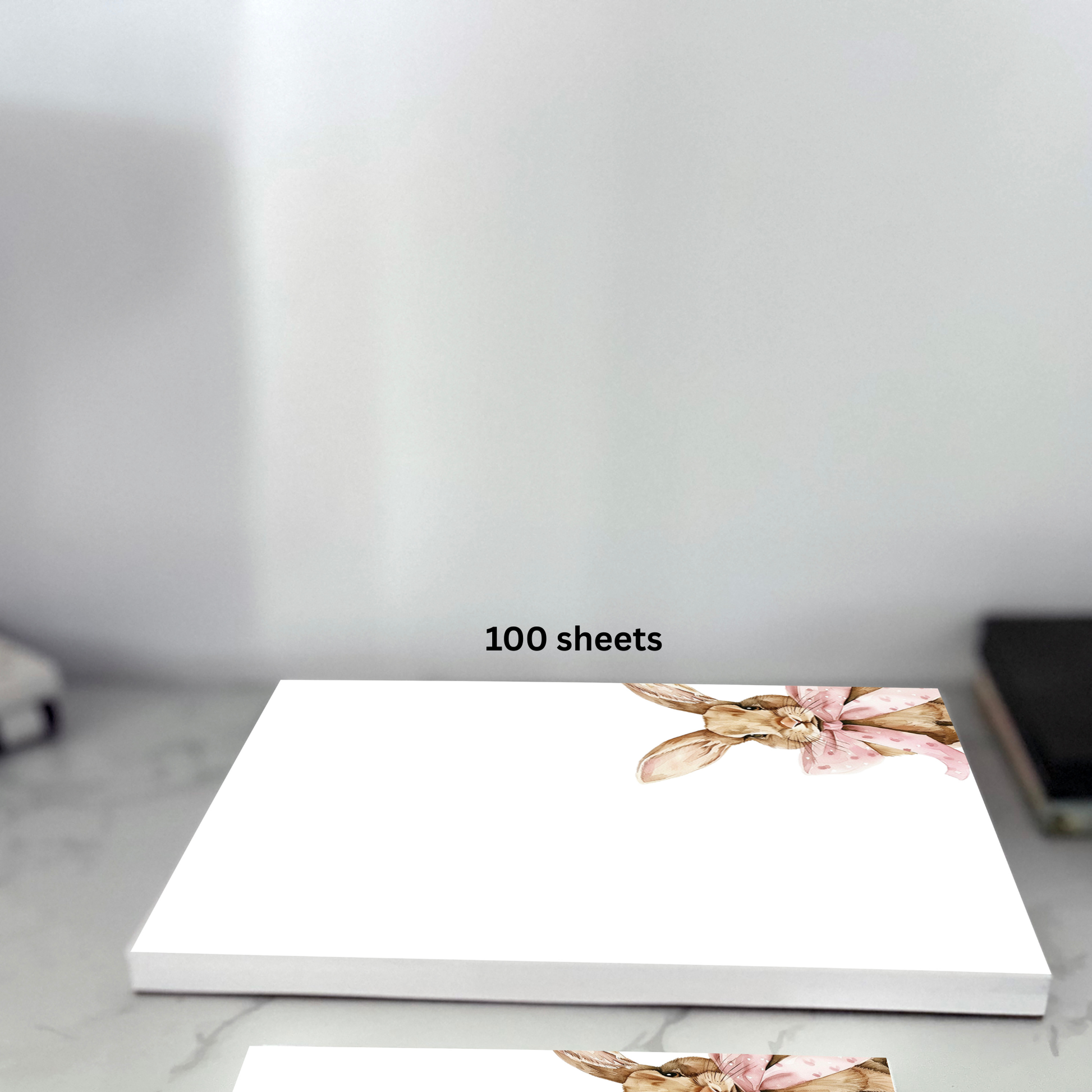 Personalized 100 sheet notepad spring bunny with pink bow 8.5x11, 5x7 or mini 4.25x5.5 notepad set