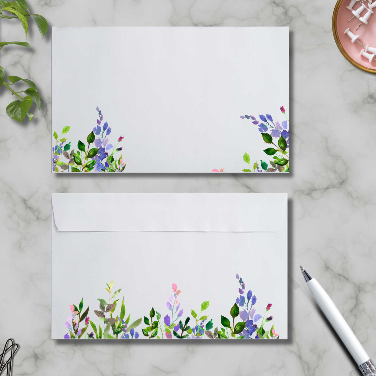 Small notepad and envelope set | 60 sheet tear-off notepad and envelopes| pretty greenery desk pad
