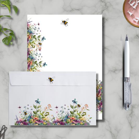 Small bee notepad and envelope set | 60 sheet tear-off notepad and envelopes| gift for friend