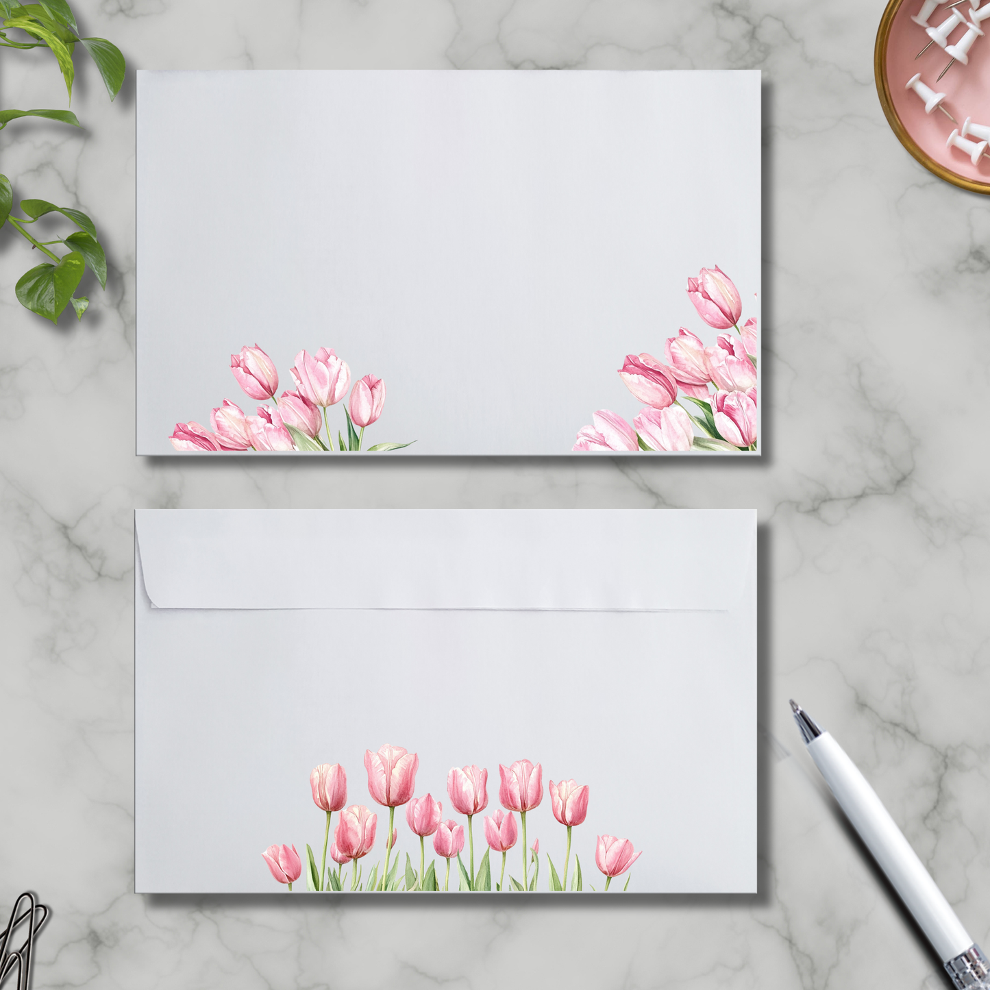 Cute tulip personalized notepad and envelope set | 60 sheets | spring stationery