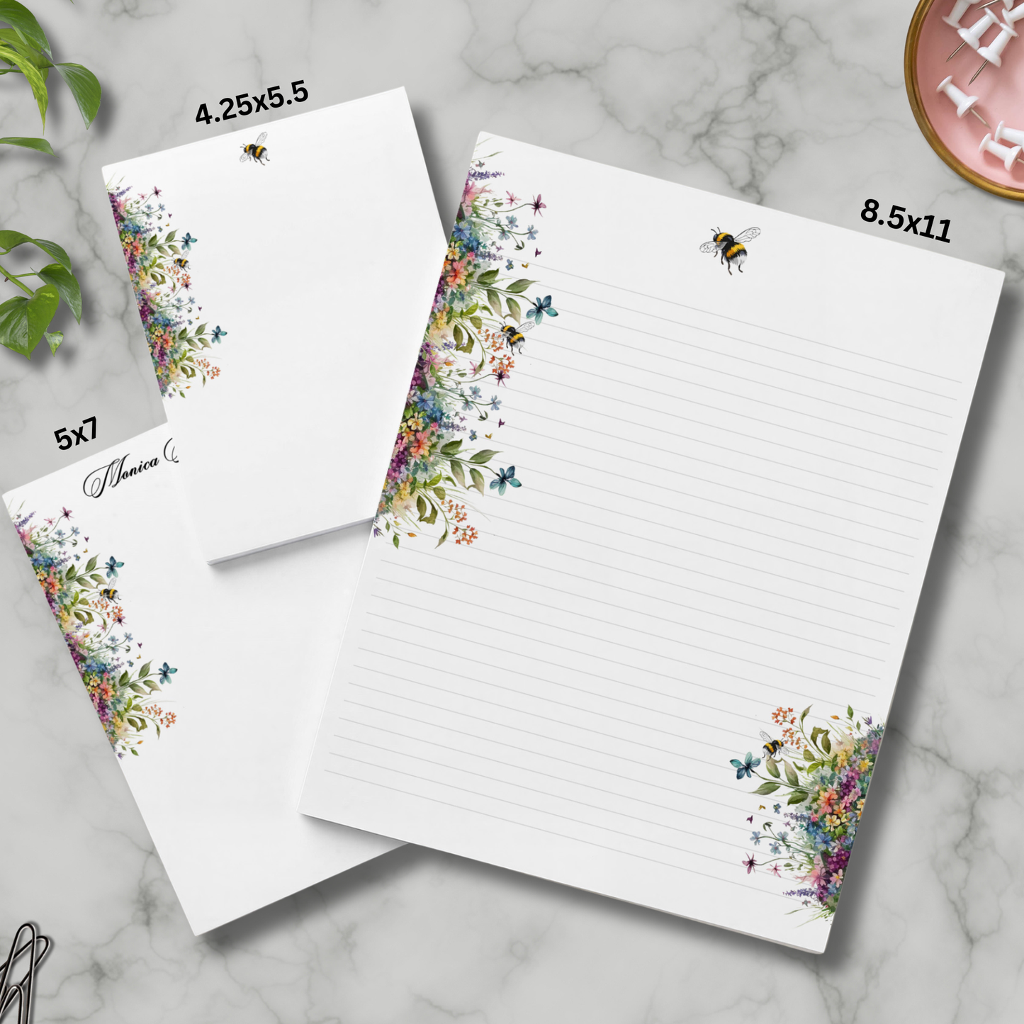 Personalized notepad |gift to friend | summer bee stationery