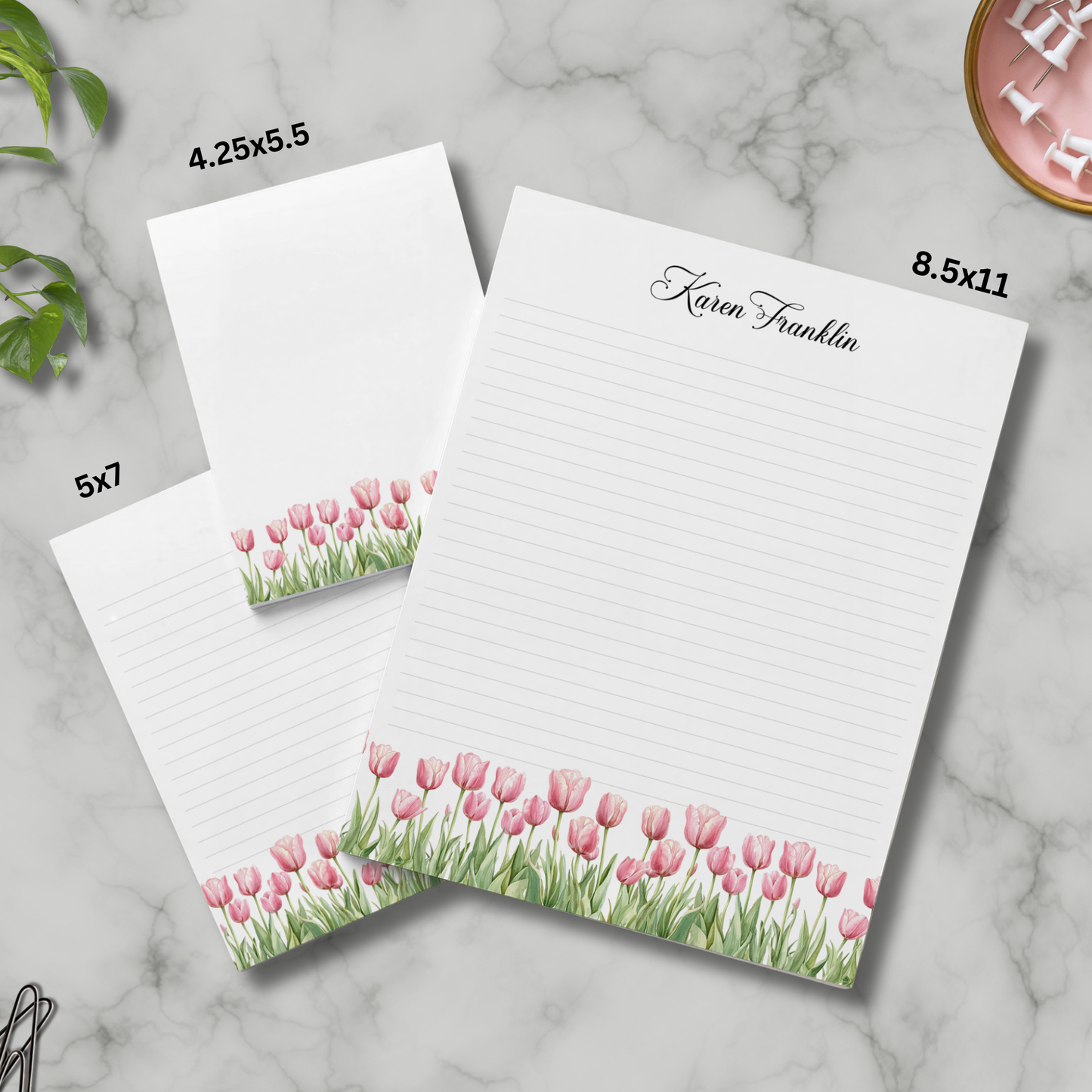Personalized stationery |gift for Mom | spring tulip notepad