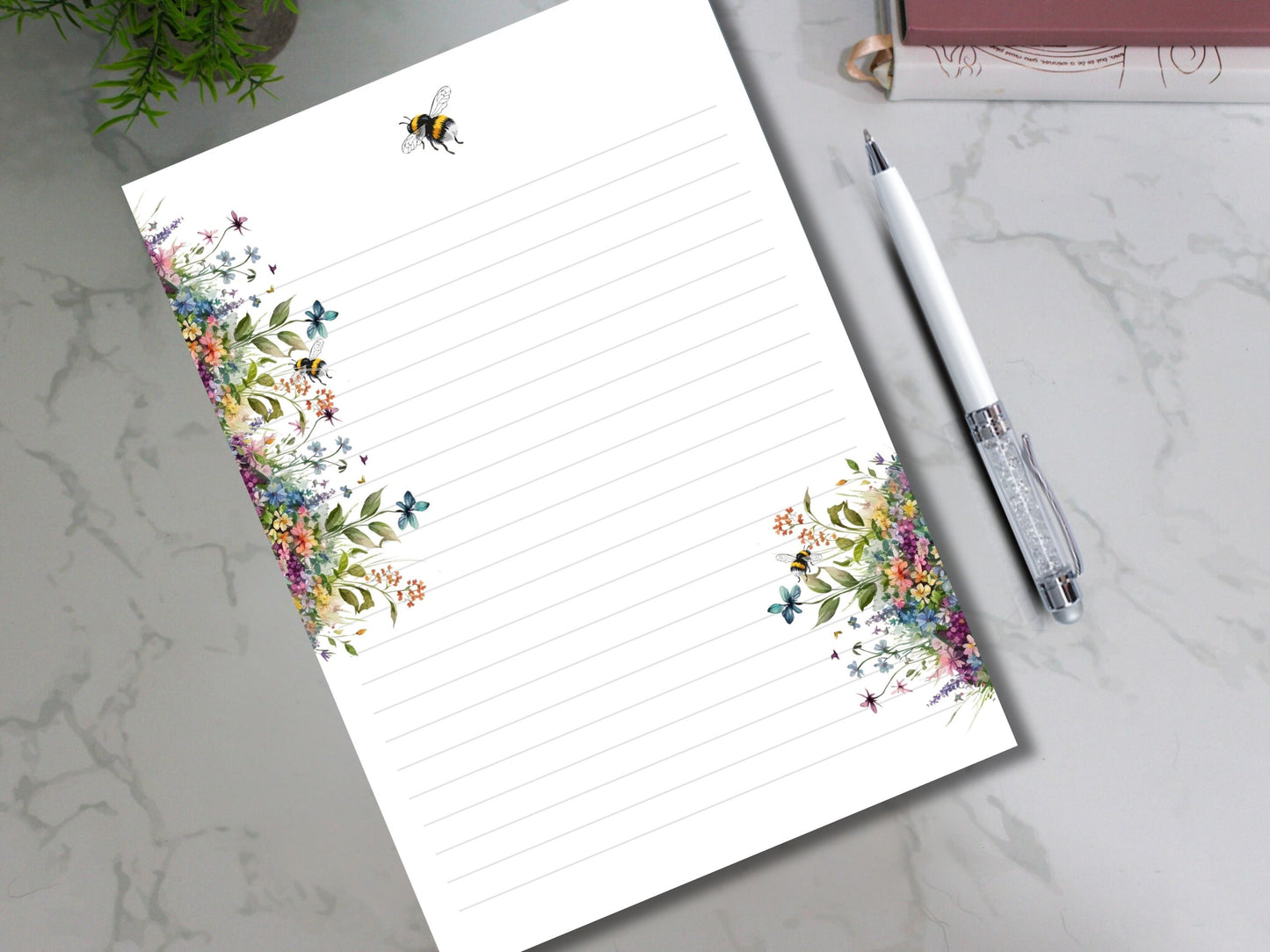 Personalized bee stationery set |gift for mom | 60 tear off sheets with matching envelopes