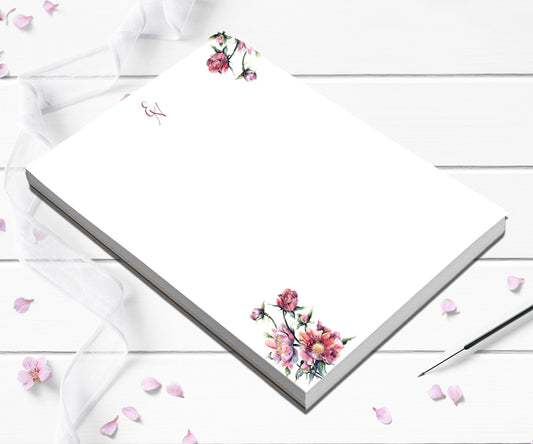 Large custom floral notepad  your choice of lines smooth writing paper for letter writing or gift