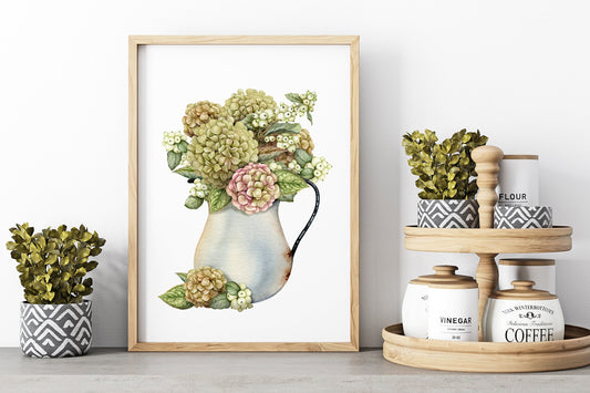 Kitchen wall art cute Vintage Fall hydrangea water can Thanksgiving wall art Frame not included comes in 3 different sizes