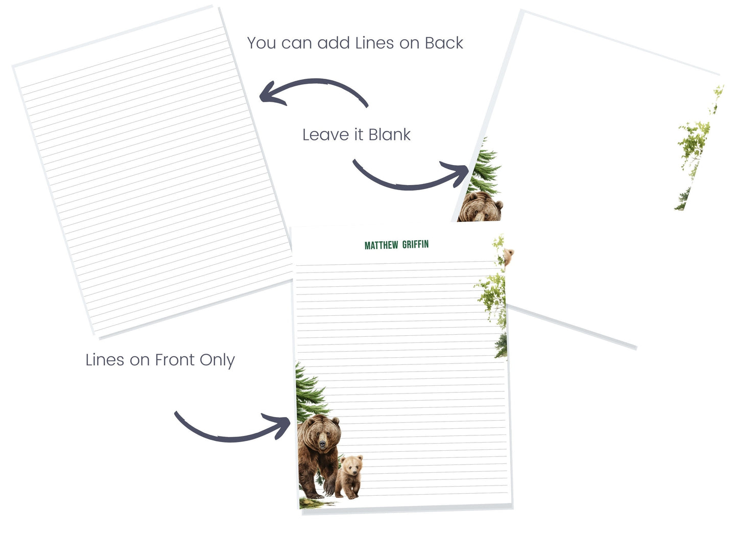 Gift for Mothers Day personalized notepad with wildlife and bears customize your notepad