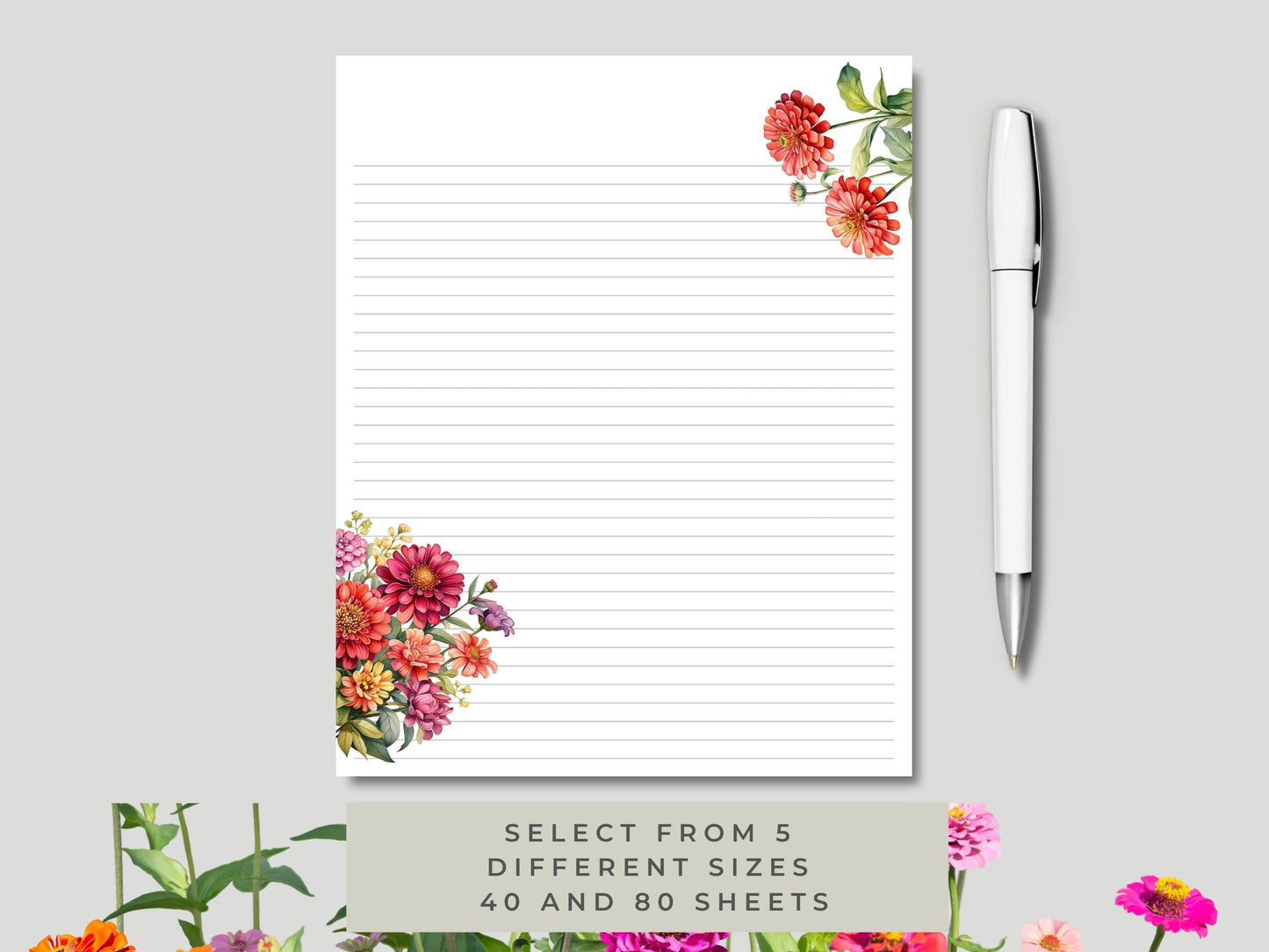 Gift for sister pretty floral notepad with zinnia flowers that can be personalized