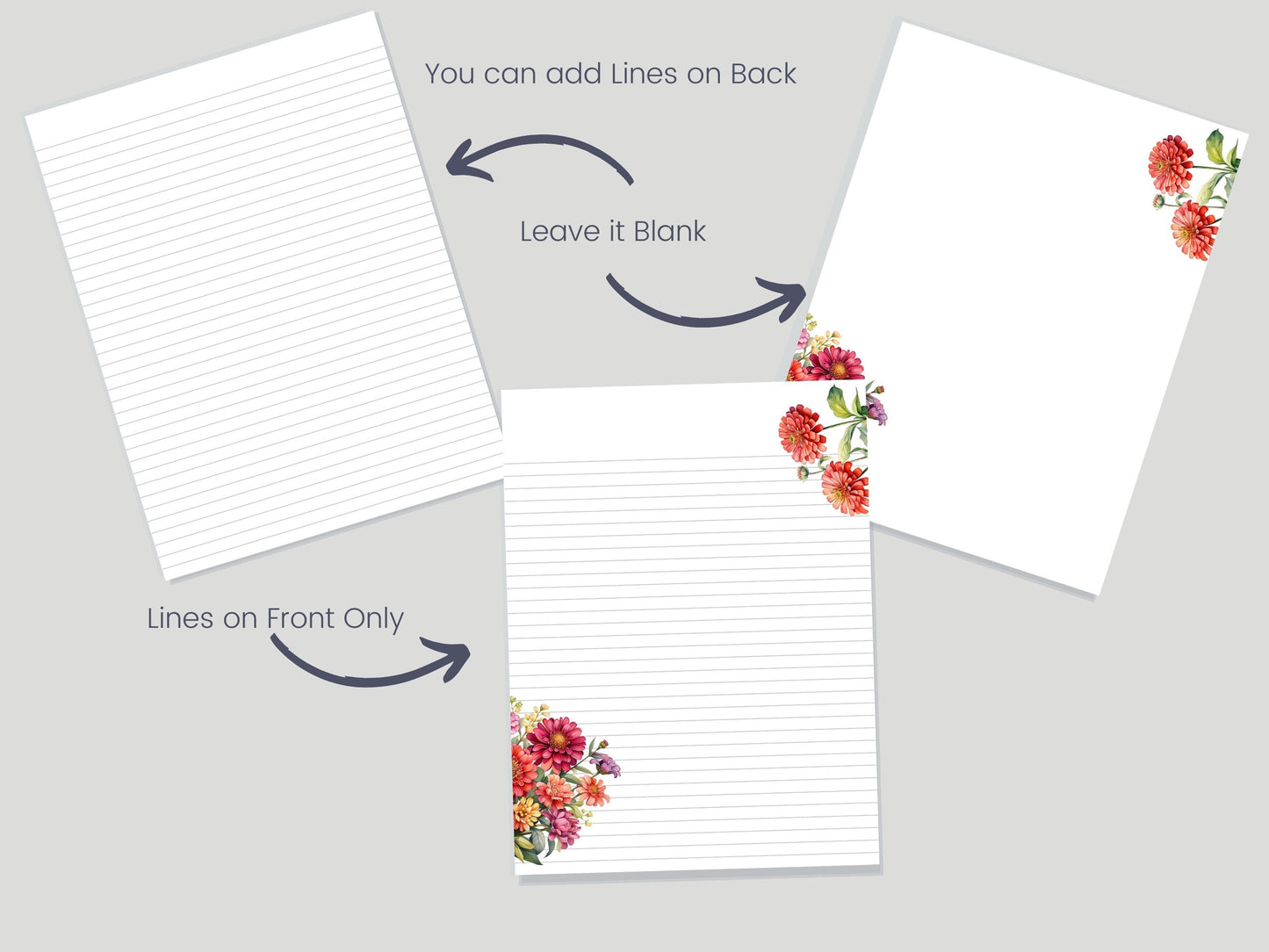 Gift for sister pretty floral notepad with zinnia flowers that can be personalized