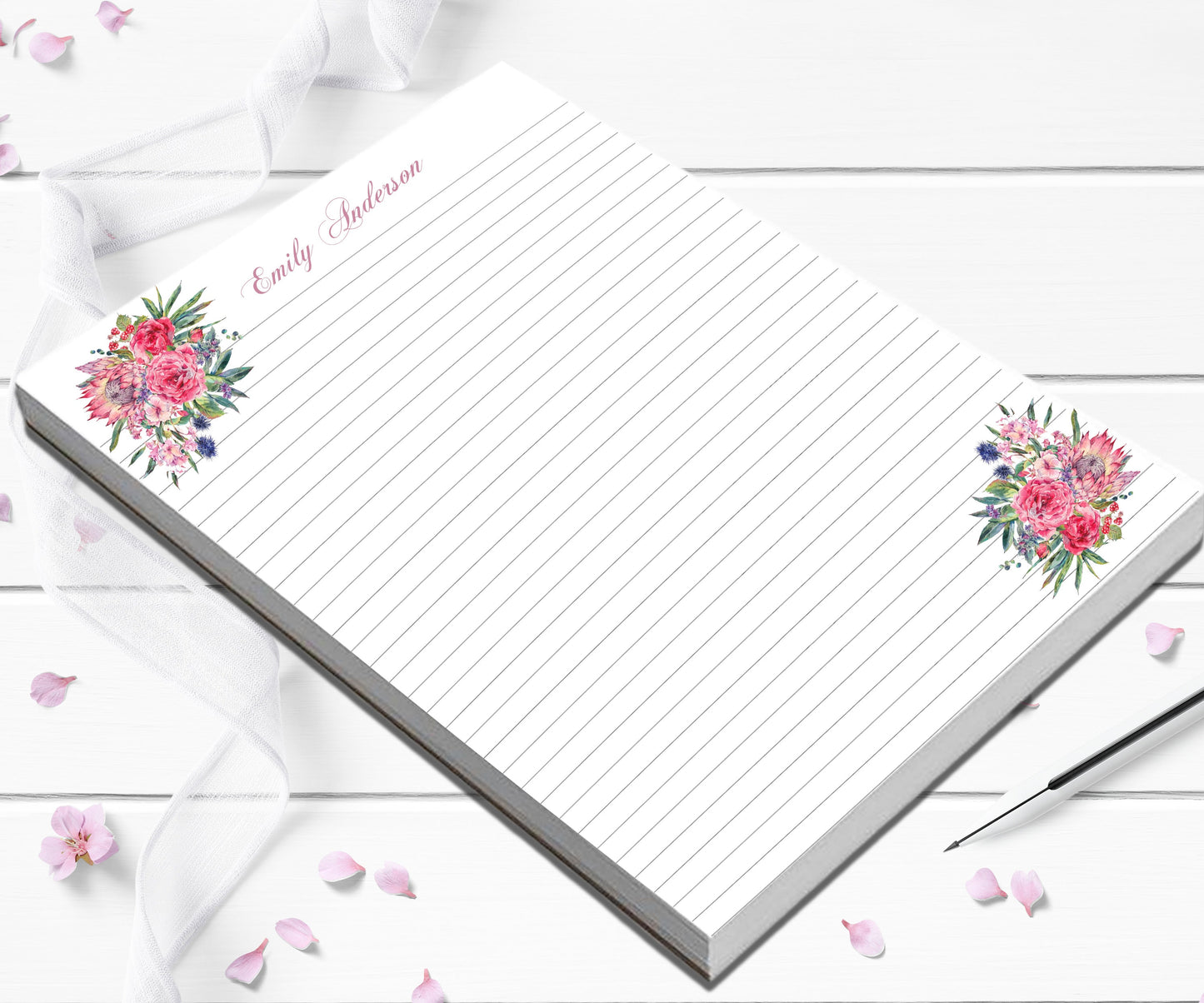 Personalized notepad cute floral memo pad  personalized gift idea, birthday gift for mom pretty writing paper