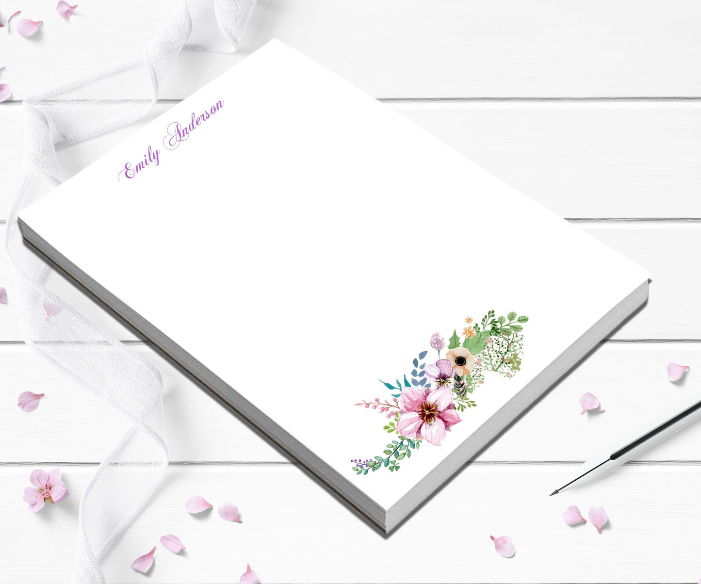 Cute notepad wildflower memo pad gift for boss, with lined or blank pages choose from 5 different sizes