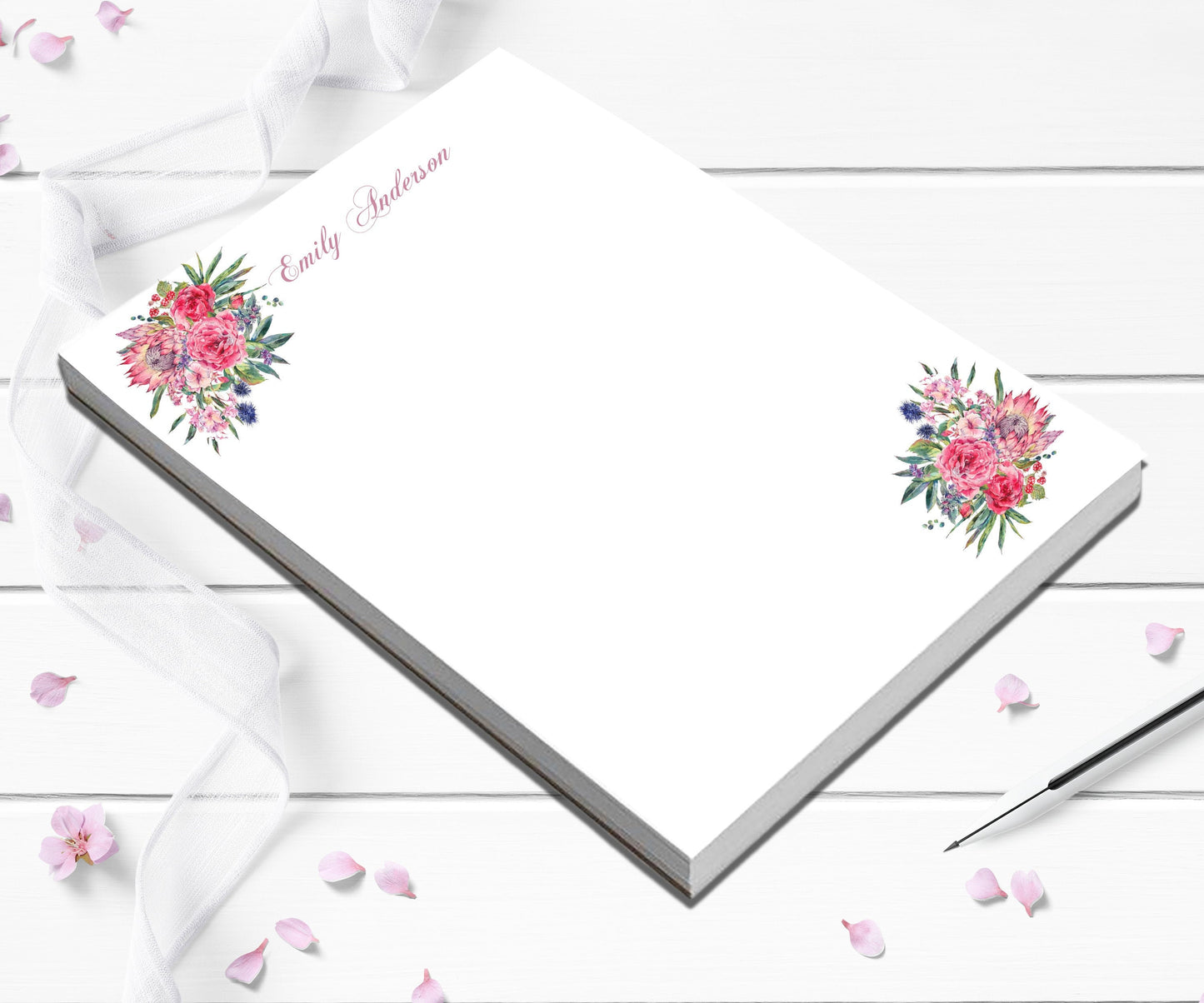 Personalized notepad cute floral memo pad  personalized gift idea, birthday gift for mom pretty writing paper