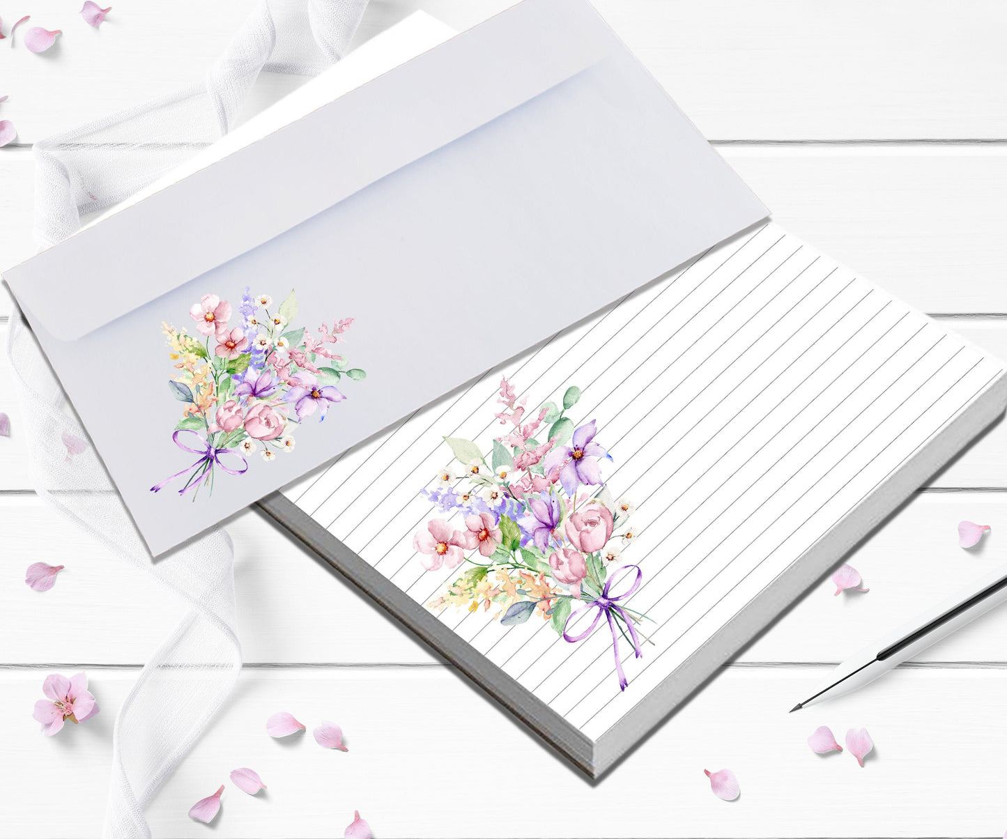 Cute stationery set custom notepad and envelope set give as a gift the perfect letter writing kit with pretty floral pages and envelopes