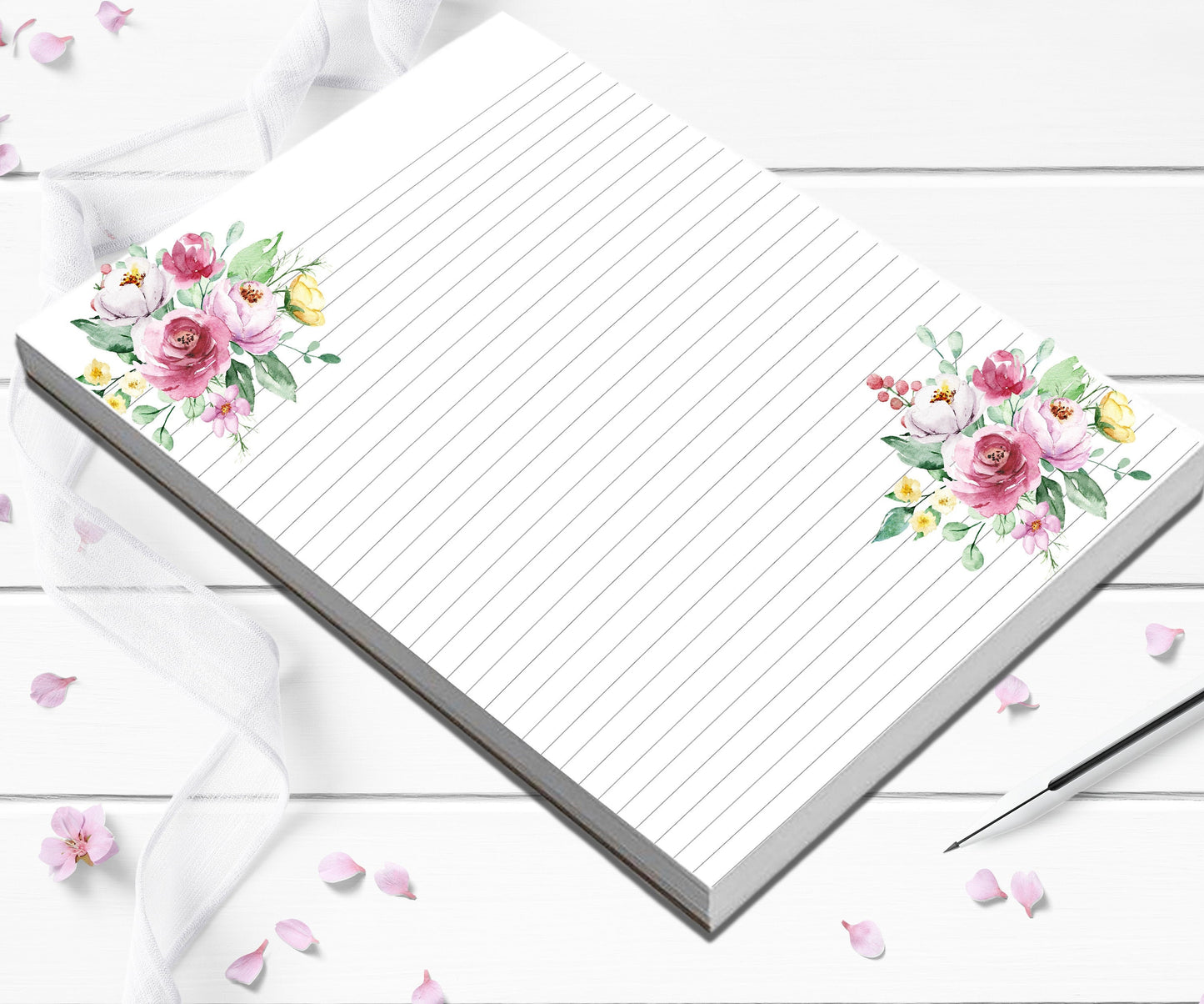 Customized Stationery floral letter writing paper birthday gift for her, gift for co-worker personalized notepad