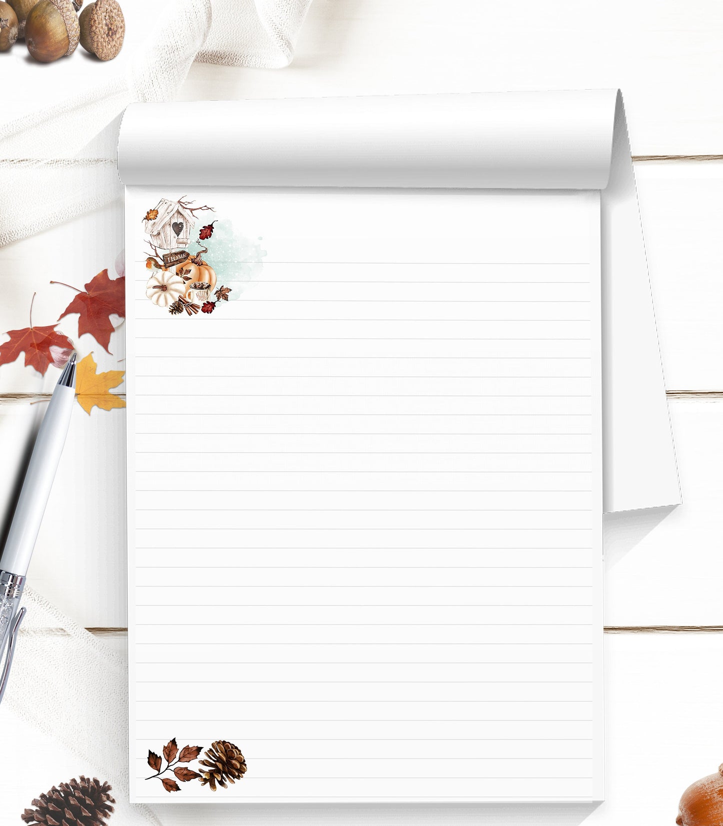 Custom fall notepad personalized stationery this writing paper can be used in both seasons as a fall notepad or winter letter writing paper