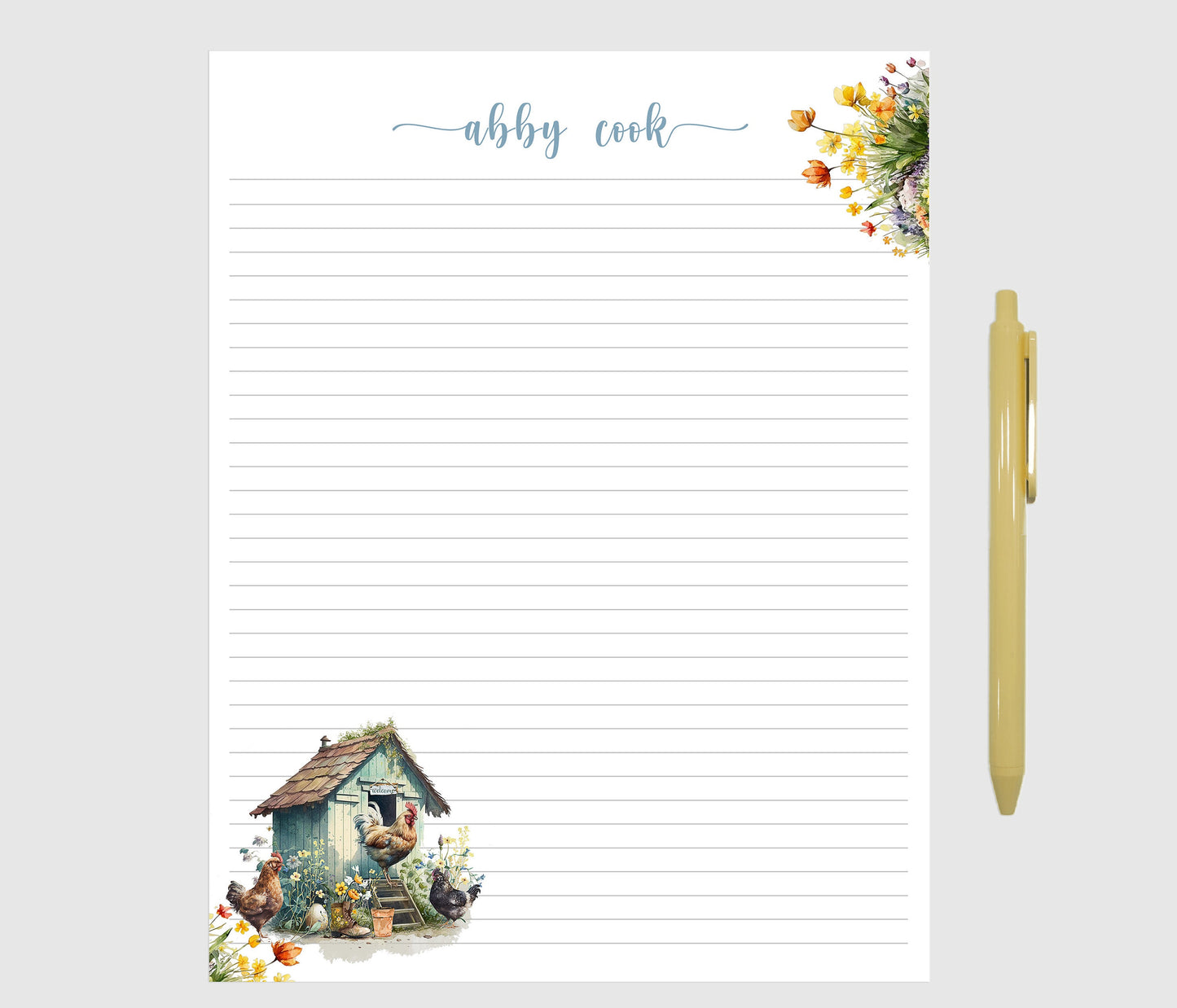 Chicken lover's personalized notepad  Customize writing paper 5 sizes