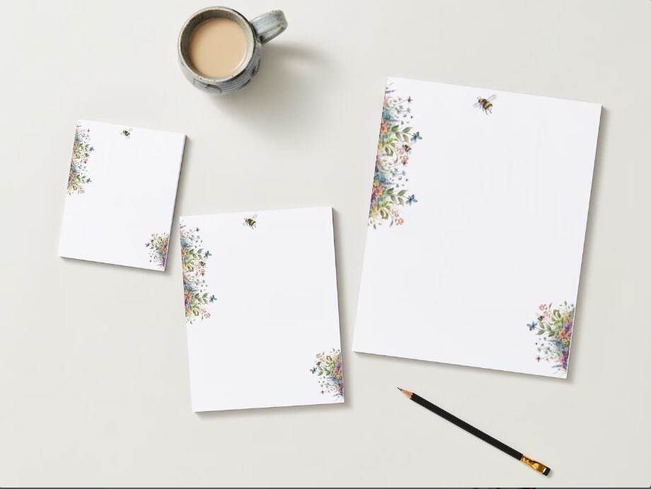 Cute notepad this pretty letter writing paper with cute bee and wildflower is beautiful stationery makes a nice gift to to mom comes in 5 sizes