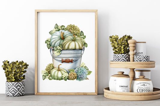 Kitchen wall decor cute Vintage Fall hydrangea bucket Thanksgiving wall art Frame not included comes in 3 different sizes