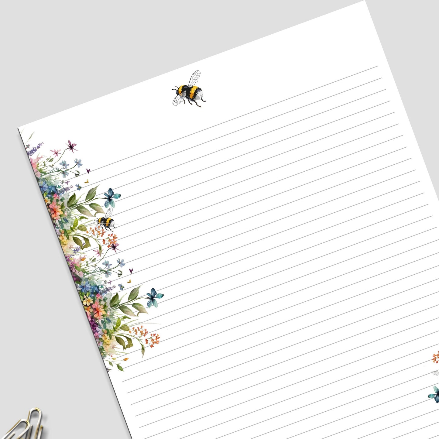 Notepad Personalized Cute spring wildflowers and bee large writing paper  a stationery gift set with envelopes