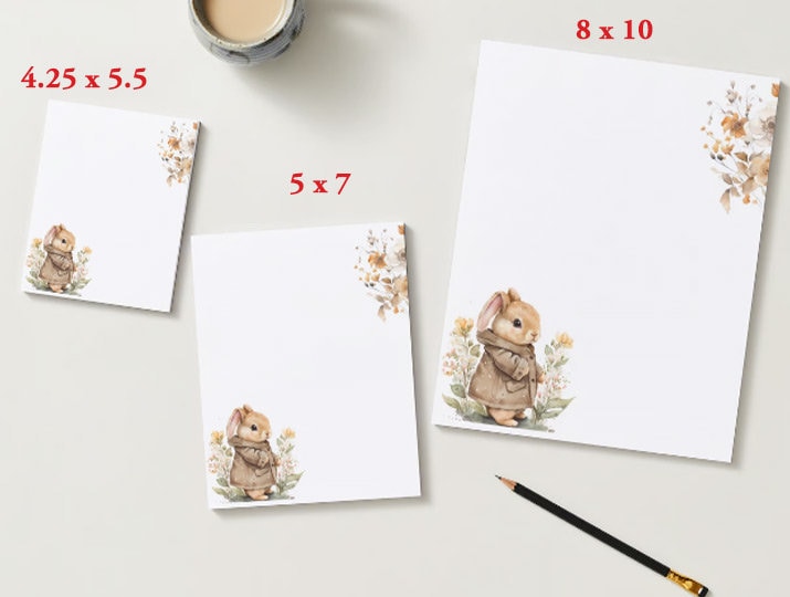 Cute stationery bunny notepad custom notepad comes in 5 different size options bunny lovers Christmas gift or birthday gift